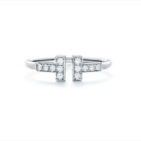 Open T Style Ring Jewelry - Silver Ring Double T Diamonds